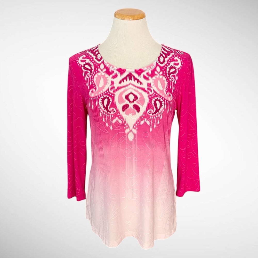 NWT JM Collection Ikat Gradient 3/4-Sleeve Jacquard Knit Top